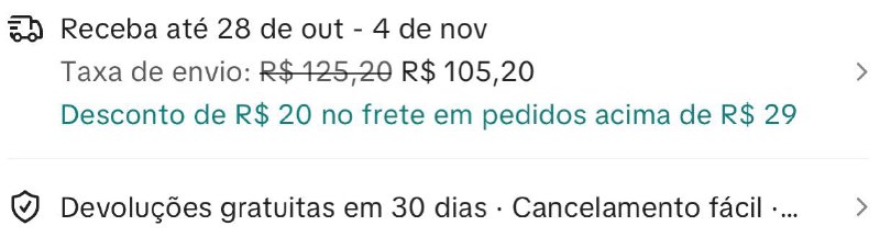 Detalhes do frete e devolução